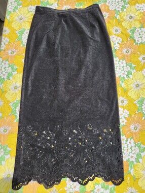 Vintage Black Cutout Floral Maxi Skirt Size 12